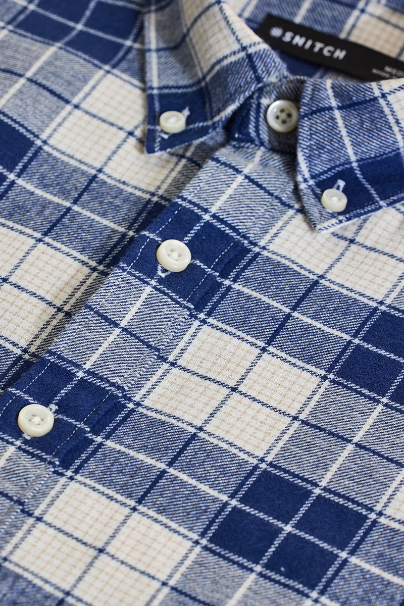 سنيتش Dark Blue Checks Regular Fit Shirt